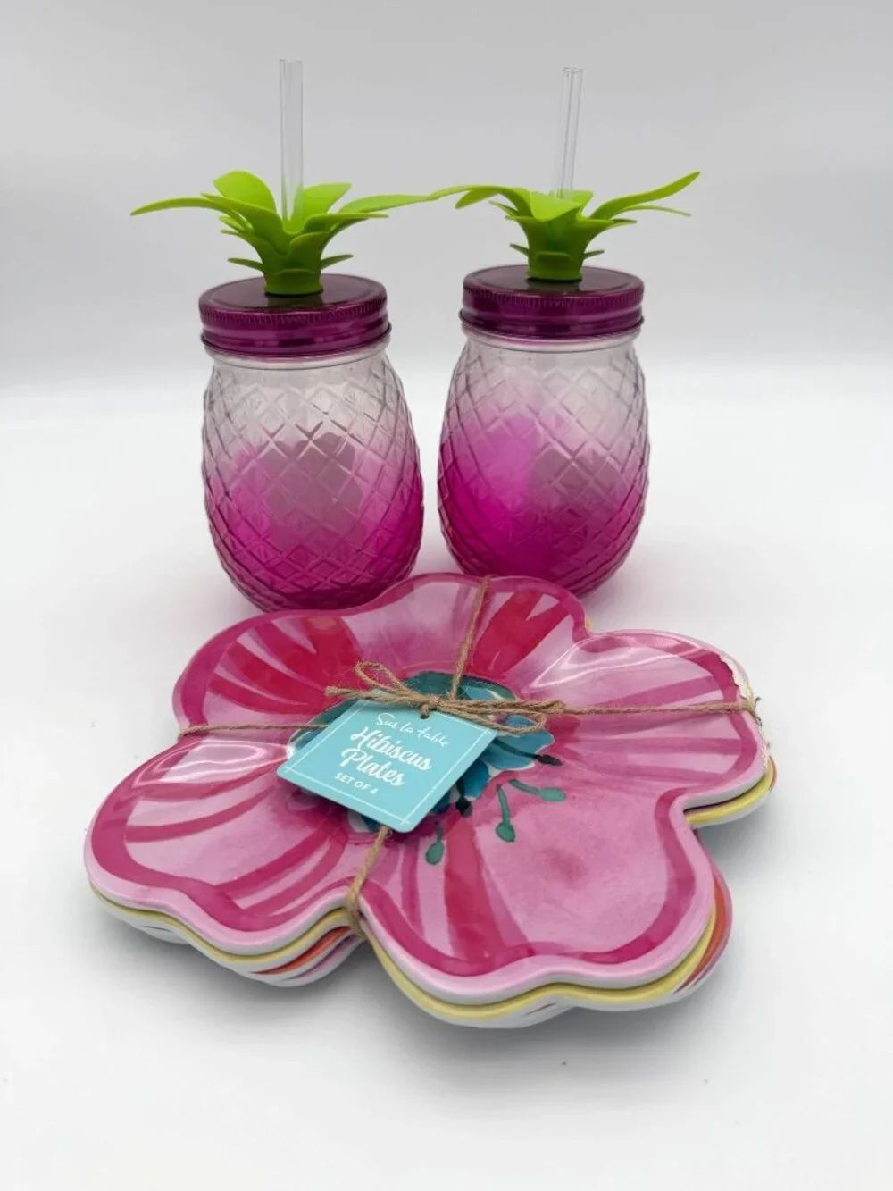 Lot of Summer Dining Lemon Sign Sur La Table Hibiscus Plates Pineapple Jars NWT